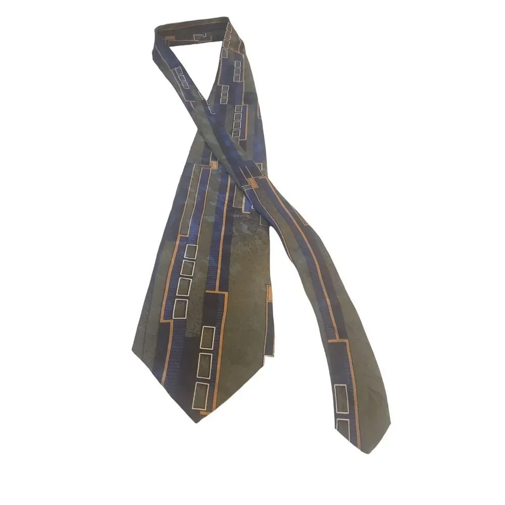 Vintage Croft & Barrow All Silk Necktie Mens Made in USA Blue Green‎